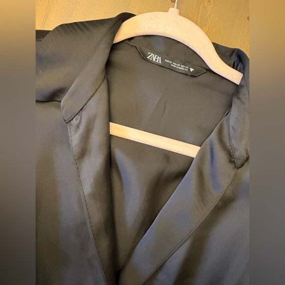 Zara Black Tuxedo Satin Long Sleeve Dress Size XS - Picture 4 of 7